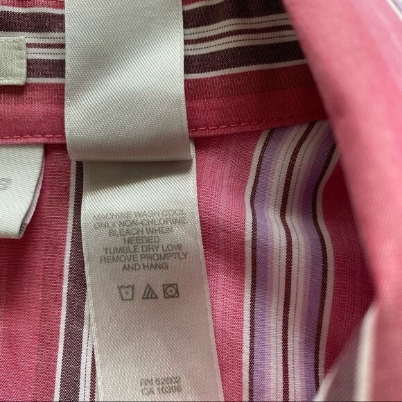 Liz Claiborne No Iron Purple Pink Stripe Button Front Long Sleeve Top SZ 14 - Picture 6 of 8